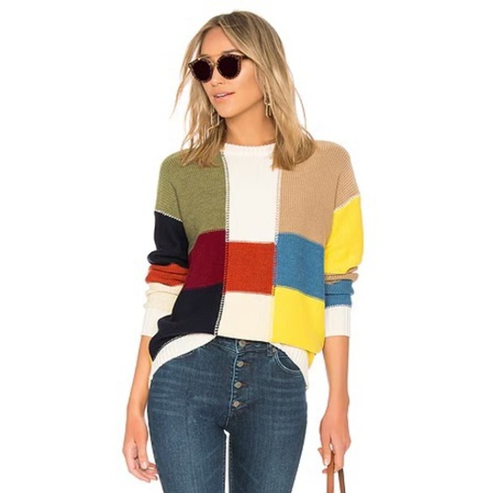 See By Chloe Bright Sweater in Multicolor Brown Colorblock, Women's Size Large